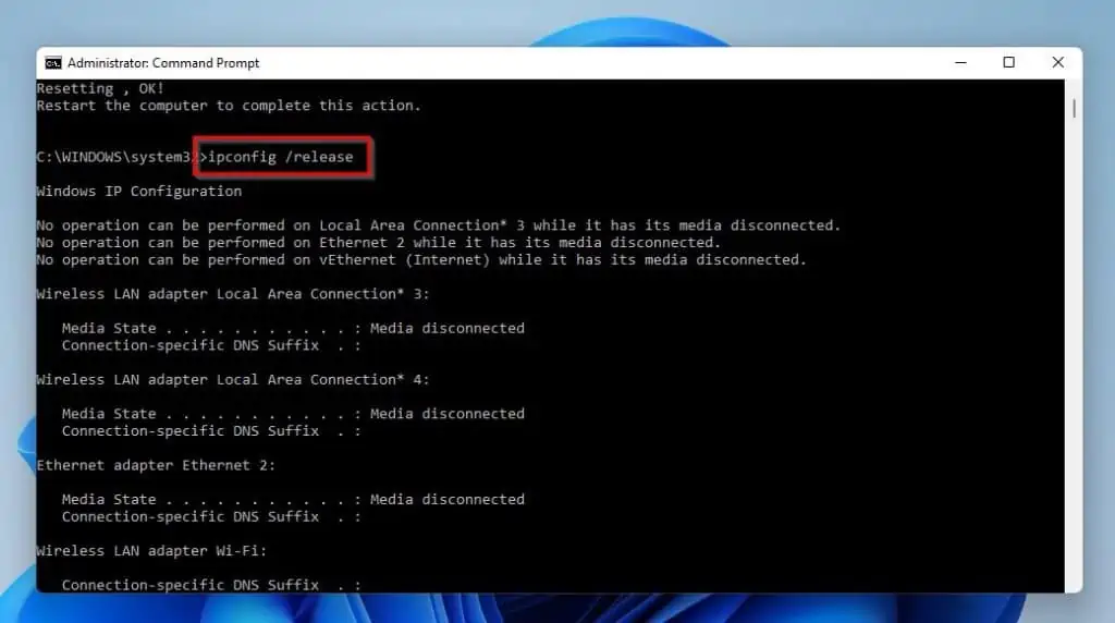 Fix Windows 11 WiFi If Not Working By Releasing IP And Flushing DNS Cache