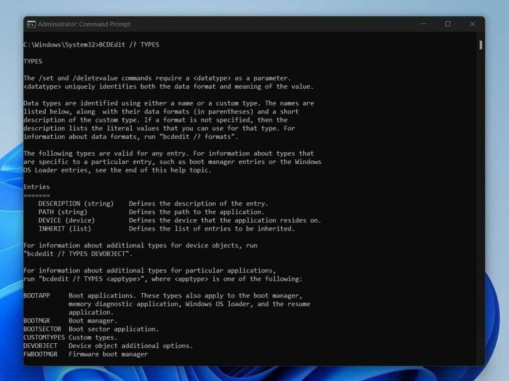 BCDEdit Command-line Data Types