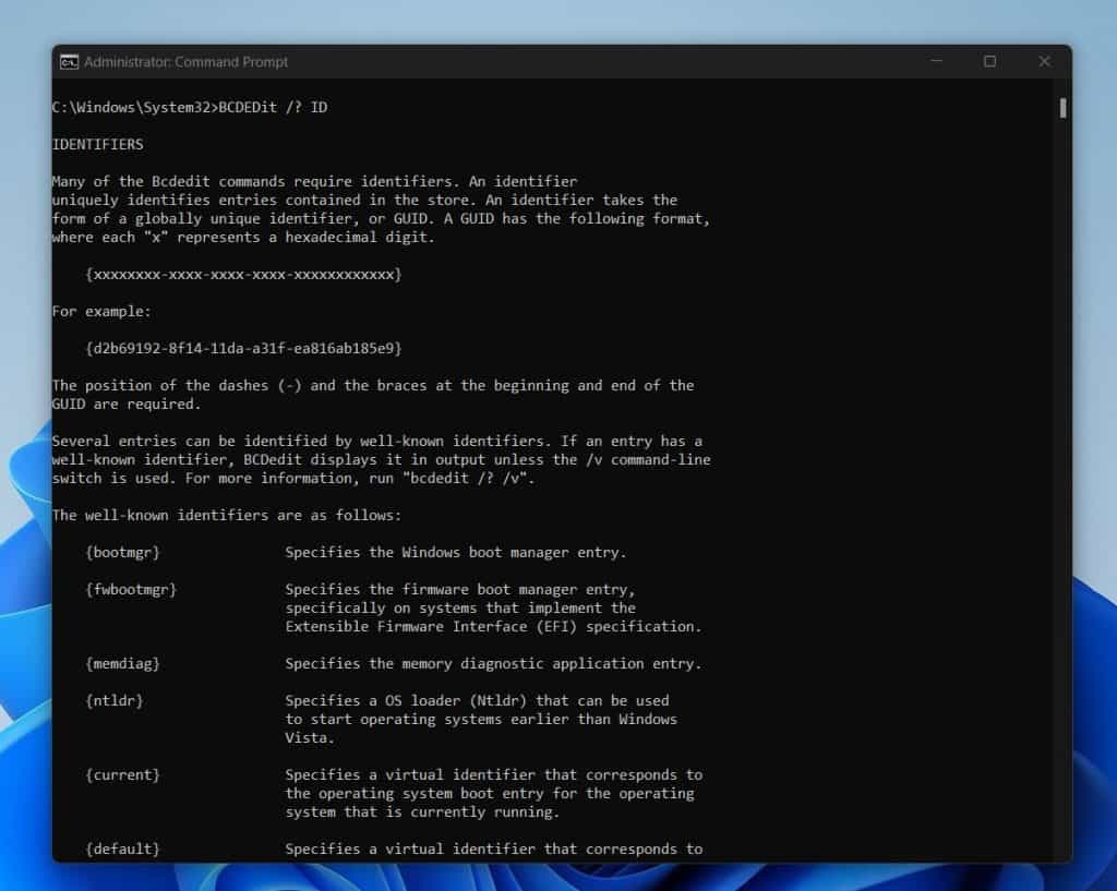 BCDEDit id Data Format