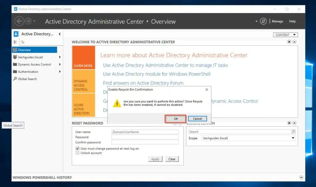 How To Enable Recycle Bin In Active Directory With Active Directory Administrative Center