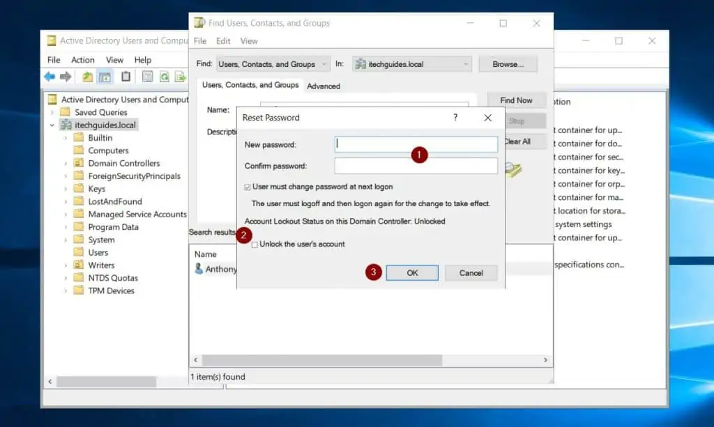 Reset User Active Directory Password With Active Directory Users and Computers