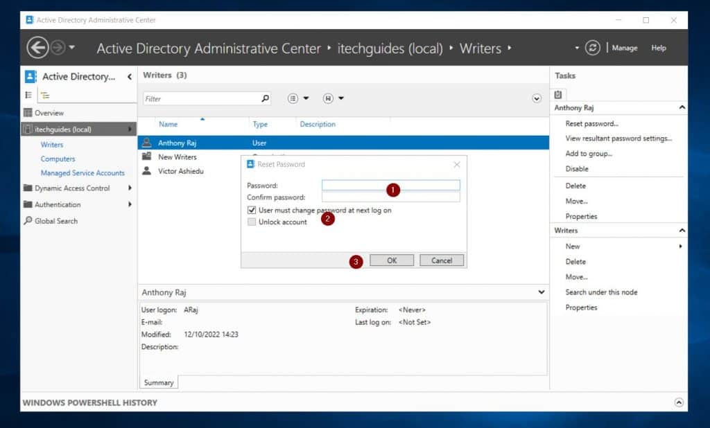 reset password in active directory