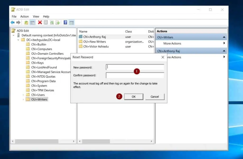 reset a user password in active directory with ADSI Edit 