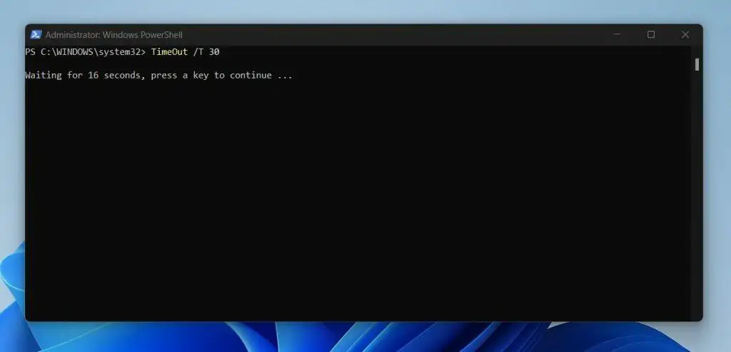Suspend A PowerShell Script With The "TimeOut" Command