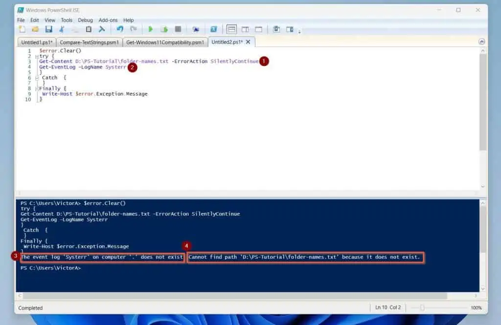 How To Use Try/Catch/Finally Block To Display PowerShell ErrorAction SilentlyContinue Option
