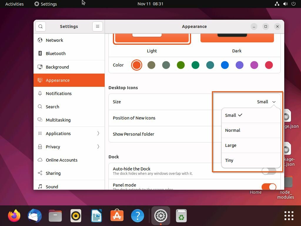 Change Desktop Icon Size In Ubuntu Through Settings