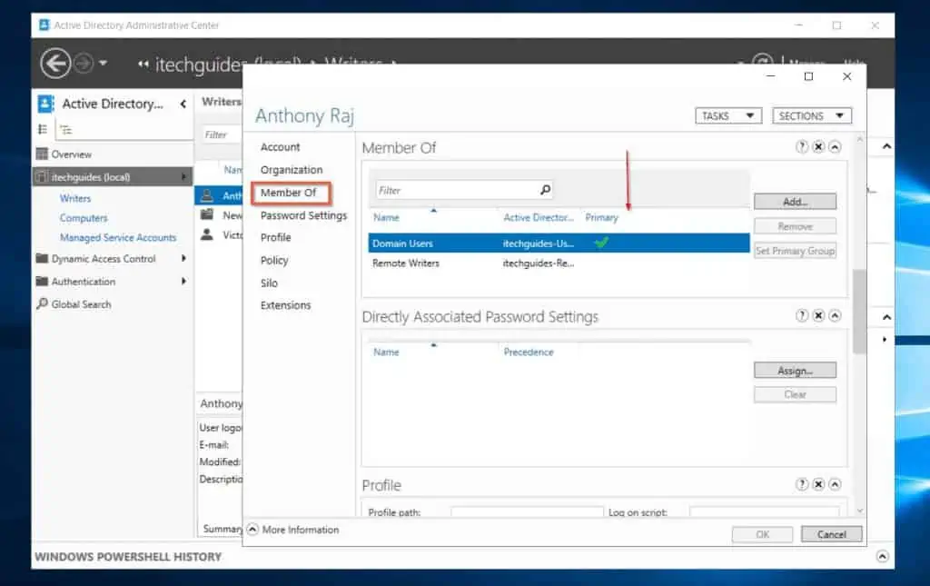 powershell get ad group membership for user