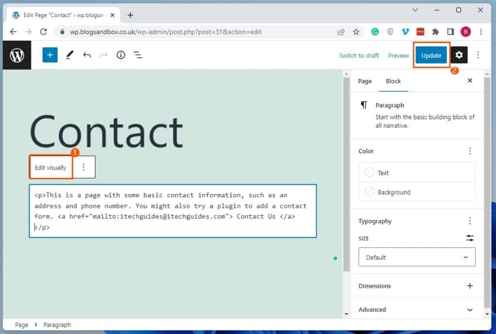Link An Email Address In WordPress Using HTML