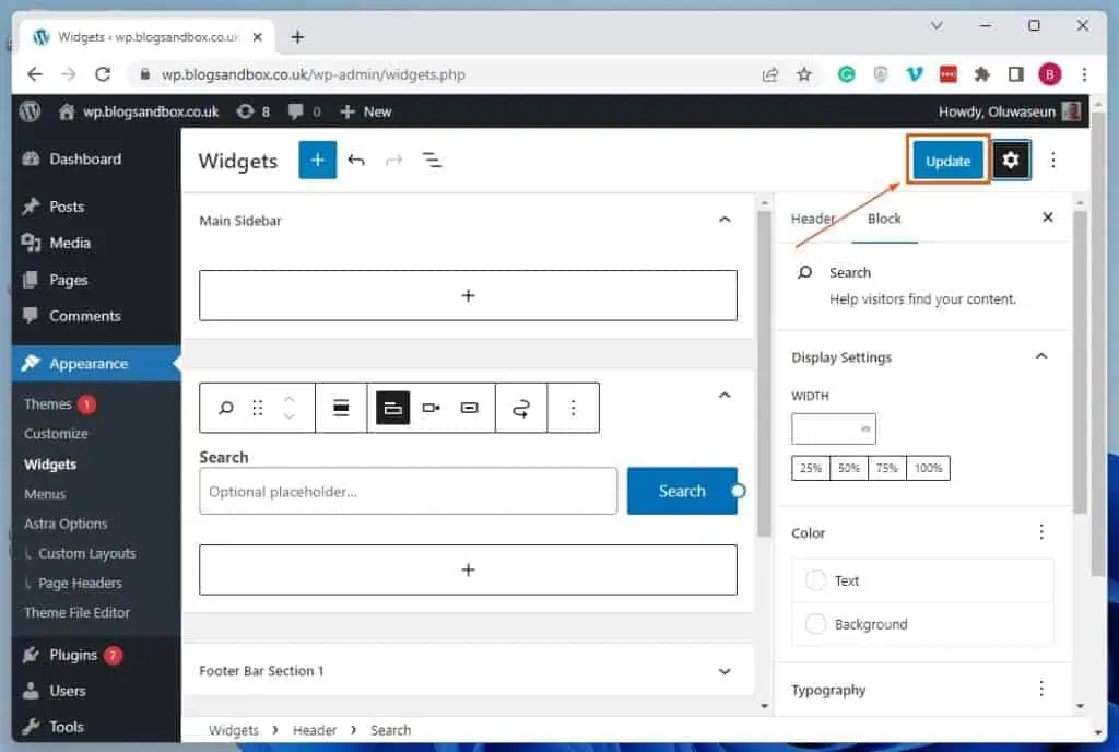 Add Search Bar To Home Screen In WordPress Via The Widget Panel