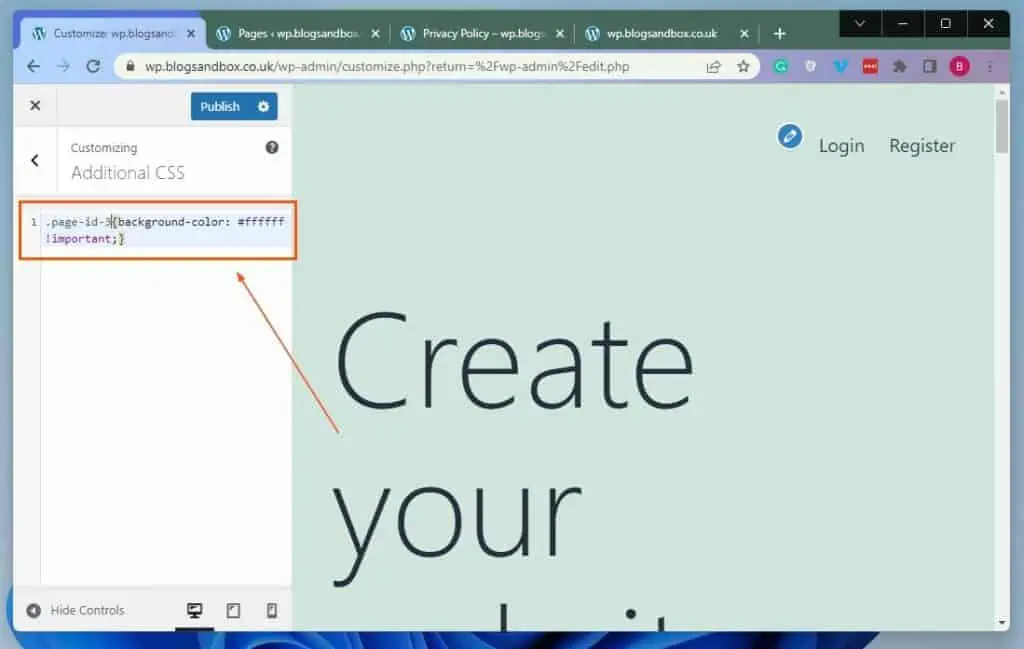 Remove Background Color Of A Specific Page In WordPress