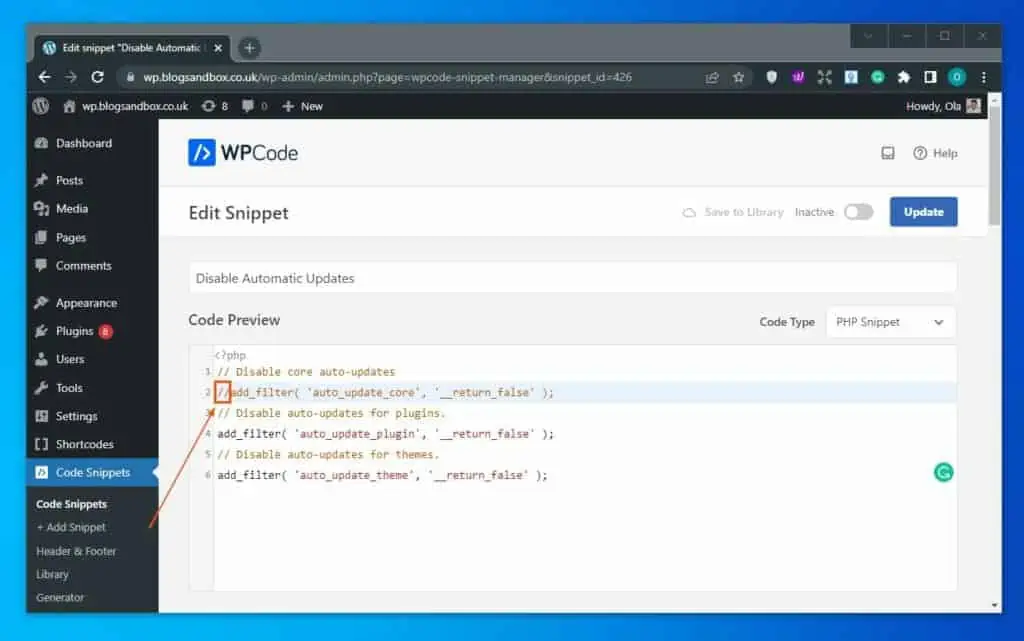 Turn Off Auto Update Toggle In WordPress Using Code