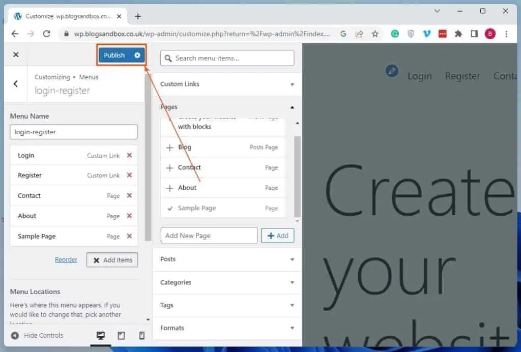 Add Pages To Menu In WordPress Via The Theme Customizer