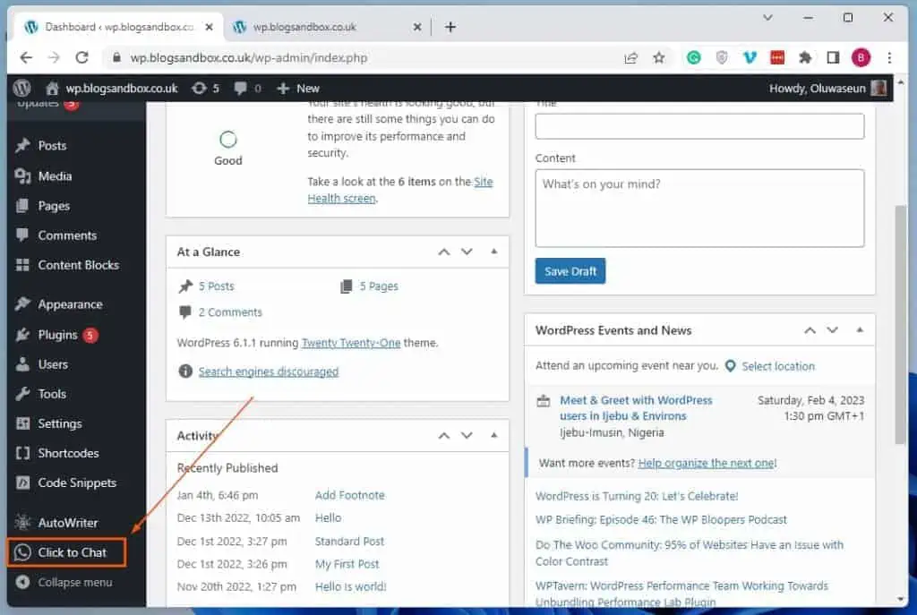 Add WhatsApp In WordPress Using Click To Chat Plugin