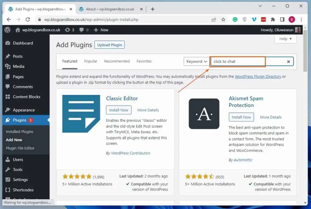 Add WhatsApp In WordPress Using Click To Chat Plugin