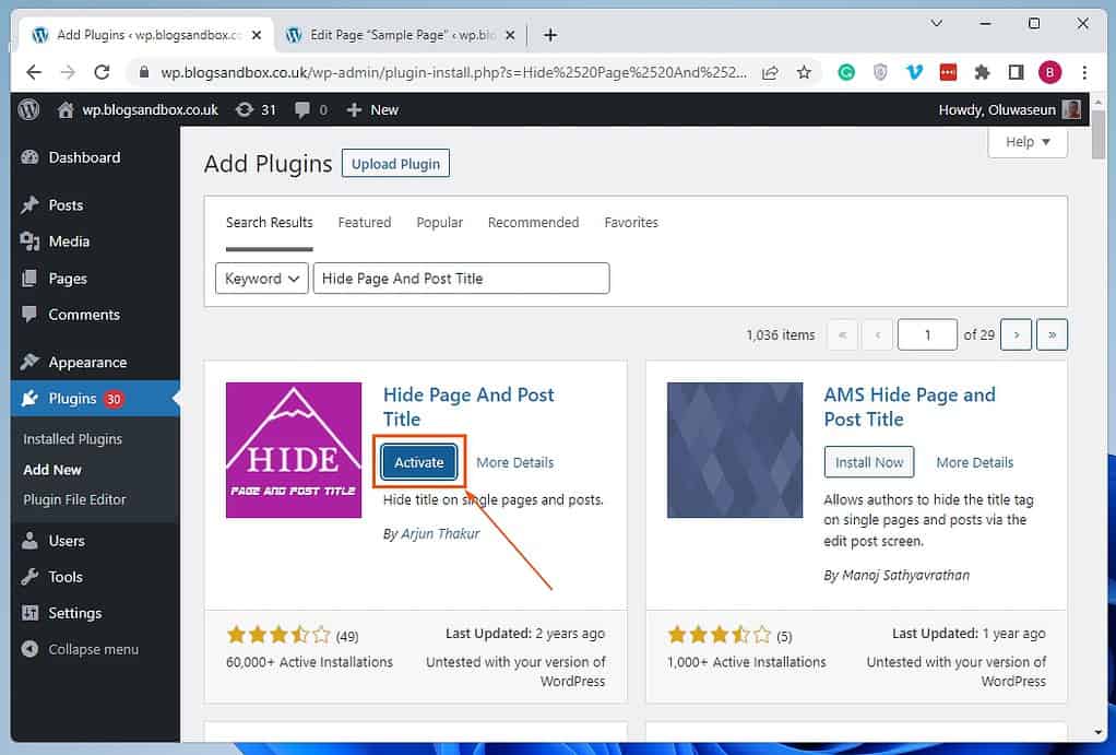 How To Install And Activate Hide Page And Post Title Plugin In WordPress 