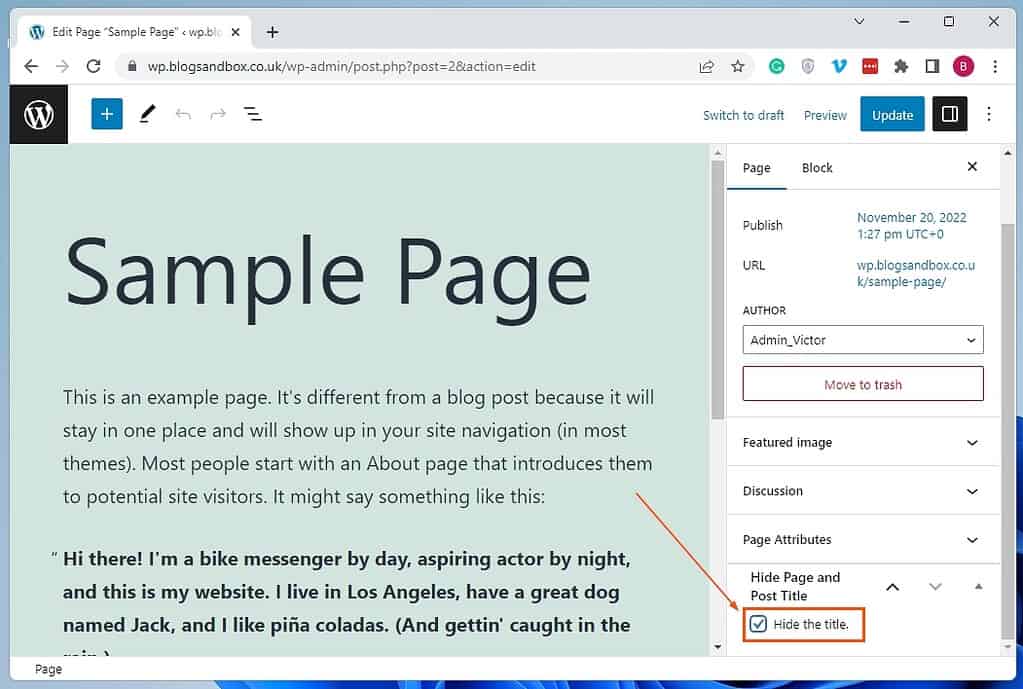 How To Remove title in a specific WordPress page using hide page and post title plugin