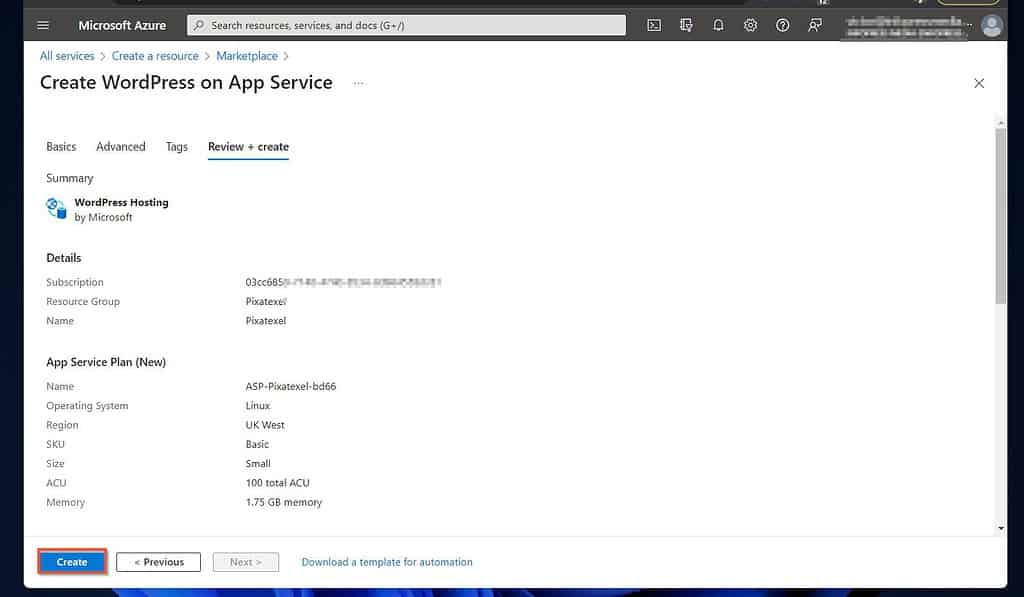 Create a WordPress site with Azure App Service