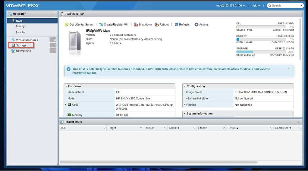 Configure VMWare ESXi Servers to Share an iSCSI Storage - Connect the First ESXi Server to the iSCSI Target