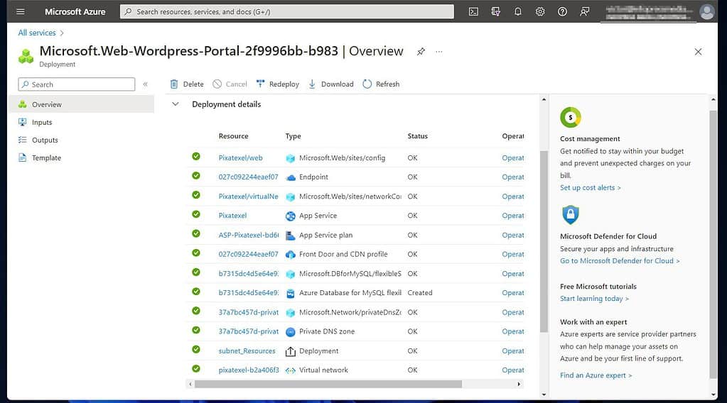 When you create a WordPress site with the Azure App Service, it creates the following resource