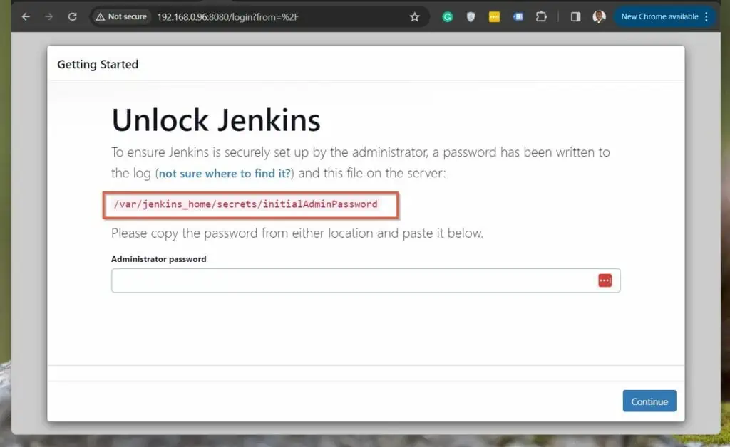 How to Install Jenkins on Ubuntu with a Docker Container - initial Jenkins configuration page