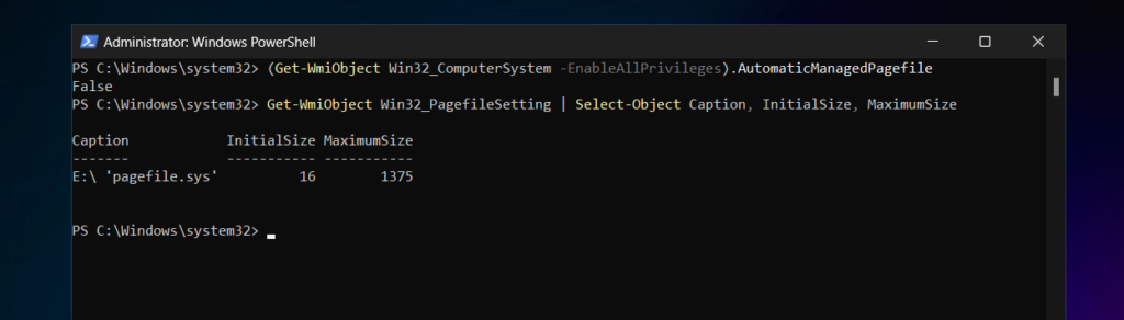 Method 2: Manage the Paging File Settings in Windows with PowerShell