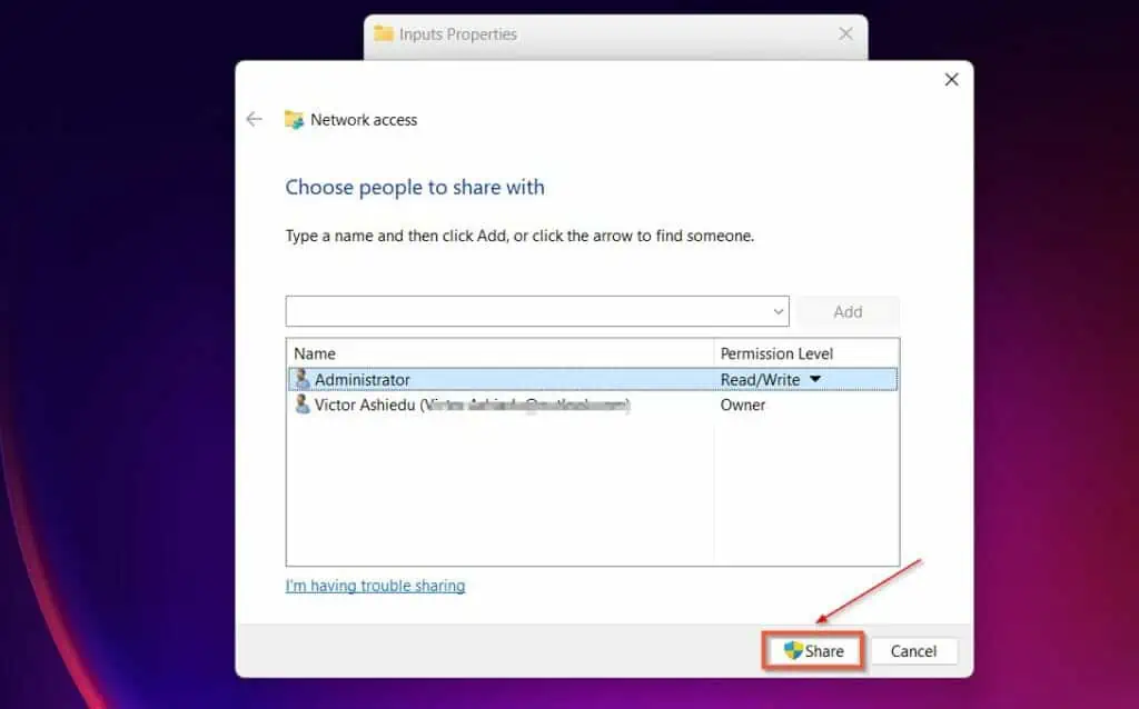 Finally, complete the process by clicking the "Share" button.