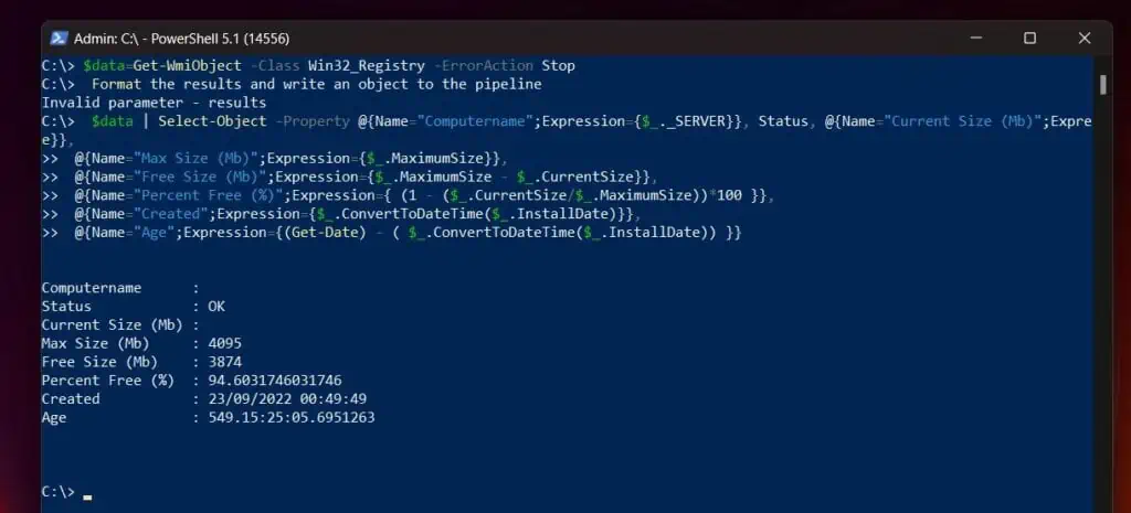 Get Windows Registry Database Size