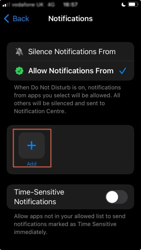 Next, on the Notifications screen, tap the Add icon