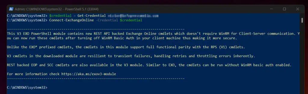 Step 2 - Connect PowerShell to Exchange Online 2