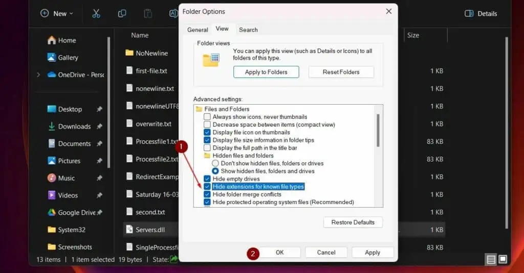 Step 3 - Revert File Explorer File Extension Settings