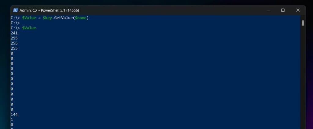$Value = $key.GetValue($name)