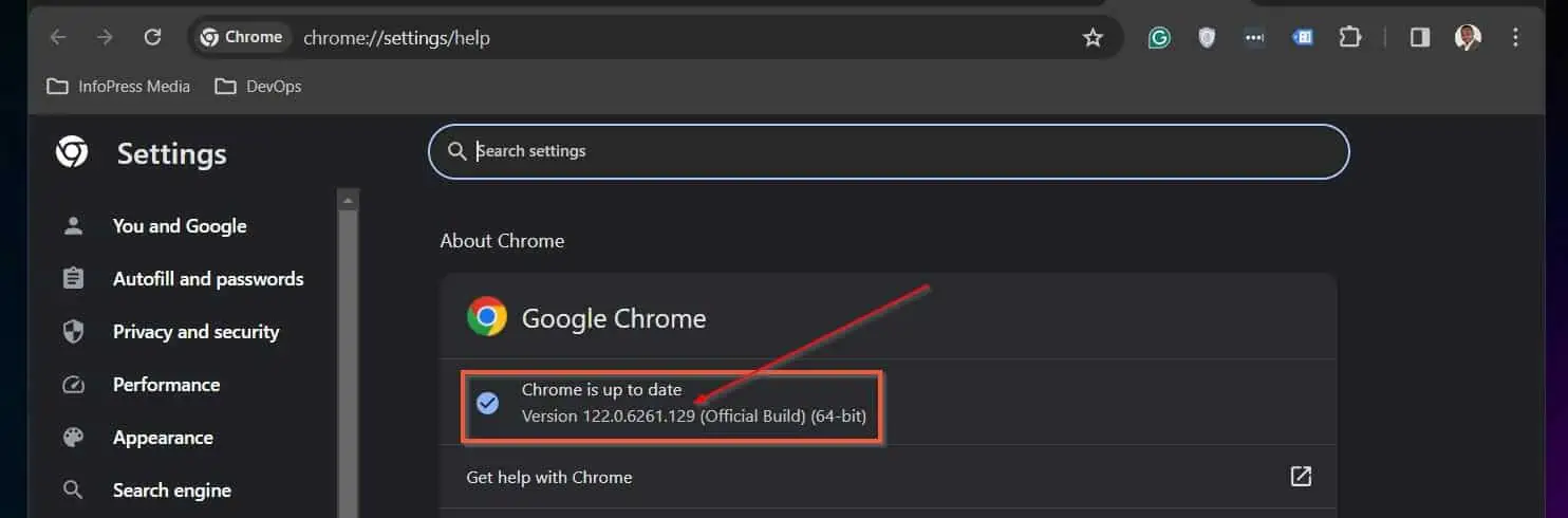 What version of Chrome am I using - step 2