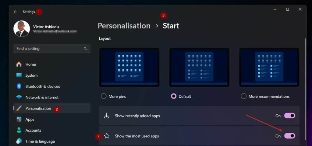 Step 1: Turn on "Show most used apps"