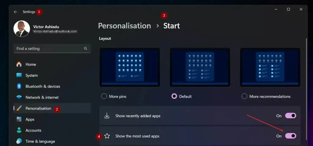 Step 1: Turn on "Show most used apps"