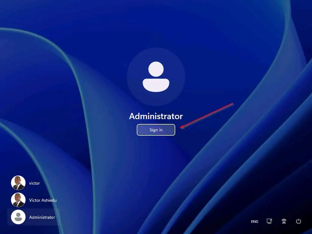 The administrator will display "log in" button without prompting for a password. Click the button to log in without a password.