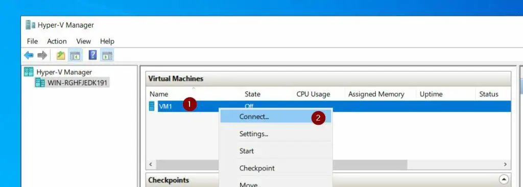Then, start the VM and install the OS - connect to the VM via Hyper-V Manager