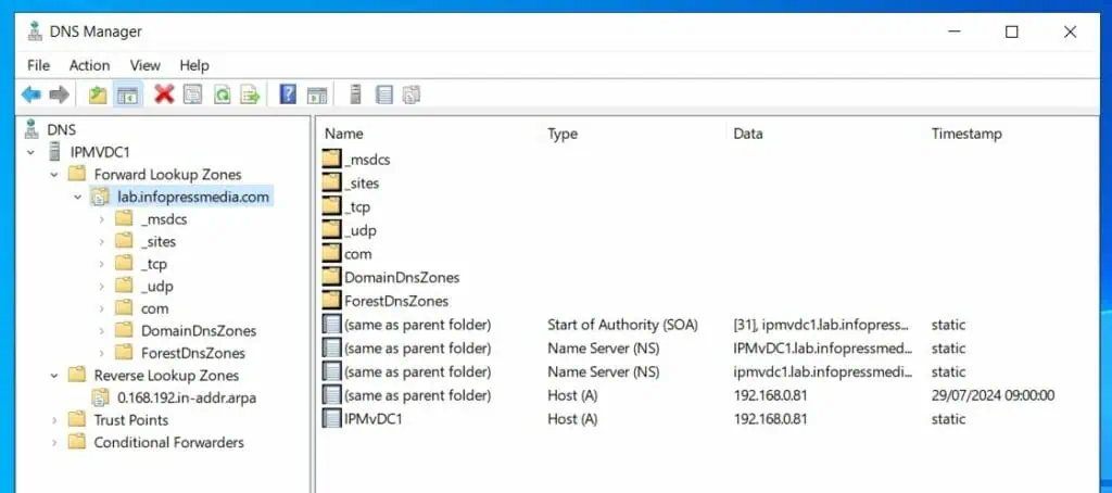 After adding the Domain to the DNS zone, when you refresh the zone, additional records like - _msdcs, _sites, _tcp, etc - would have been added.