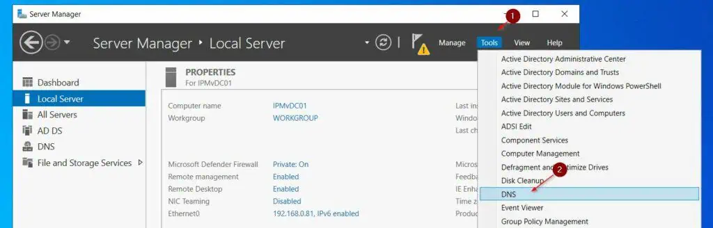 Create a Forward Lookup Zone - open DNS Manager from Server Manager