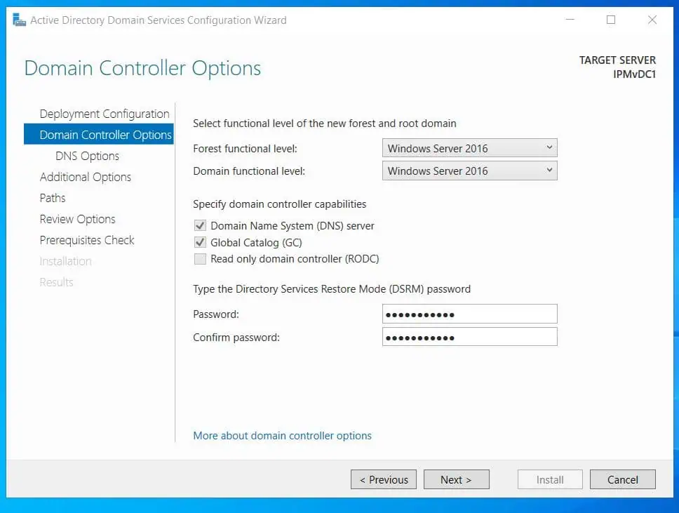 Enter the password of the domain's administrator account.