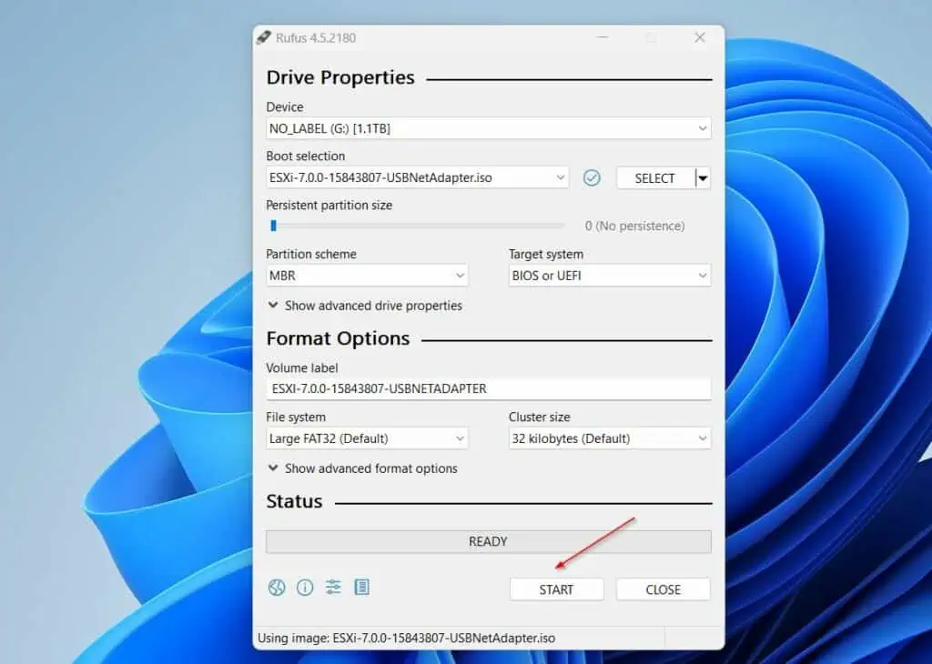 Finally, click Start to start creating the bootable installation file.