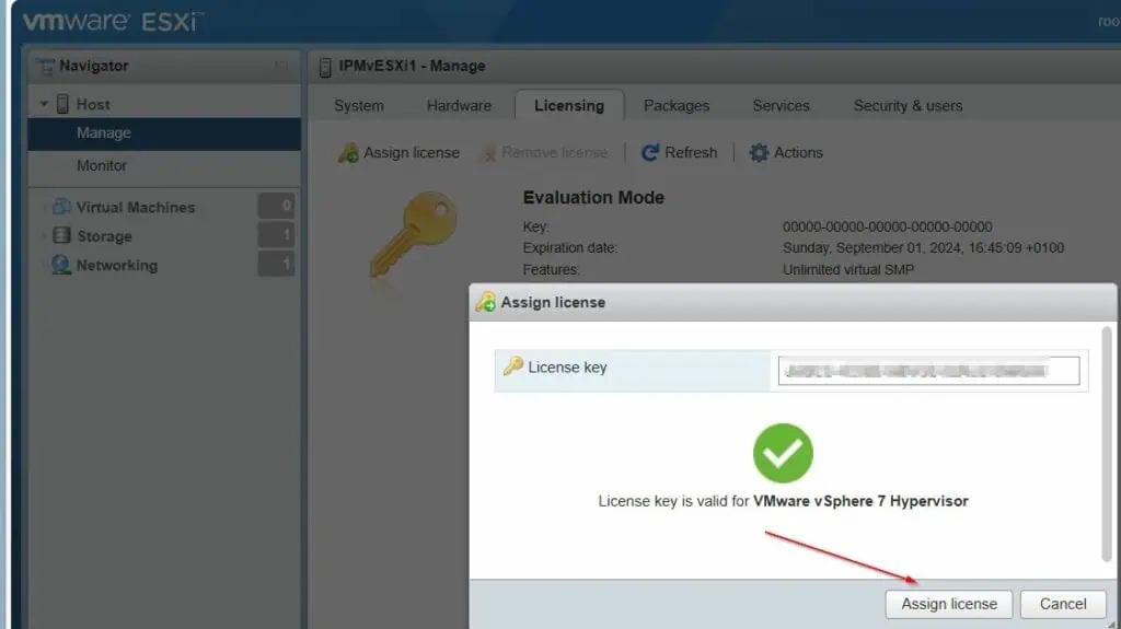If the license is valid, assign it to the host.