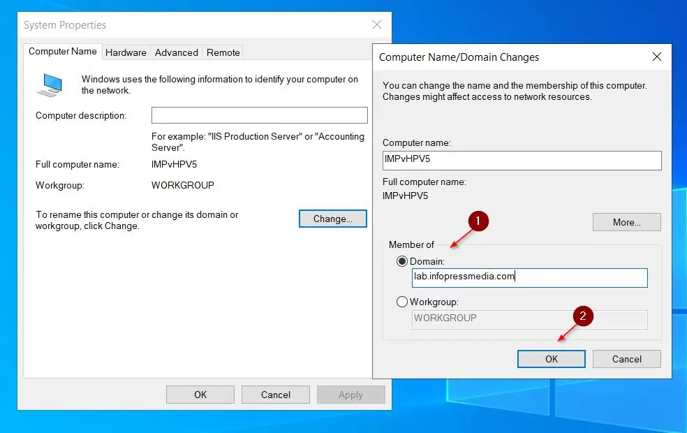 Then, choose the Domain option, enter the FQDN of the domain, and click OK.
