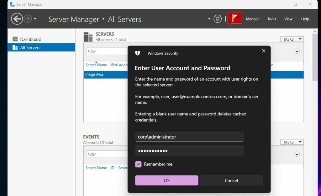 Then, on the authentication page, I'm entering my domain account.
