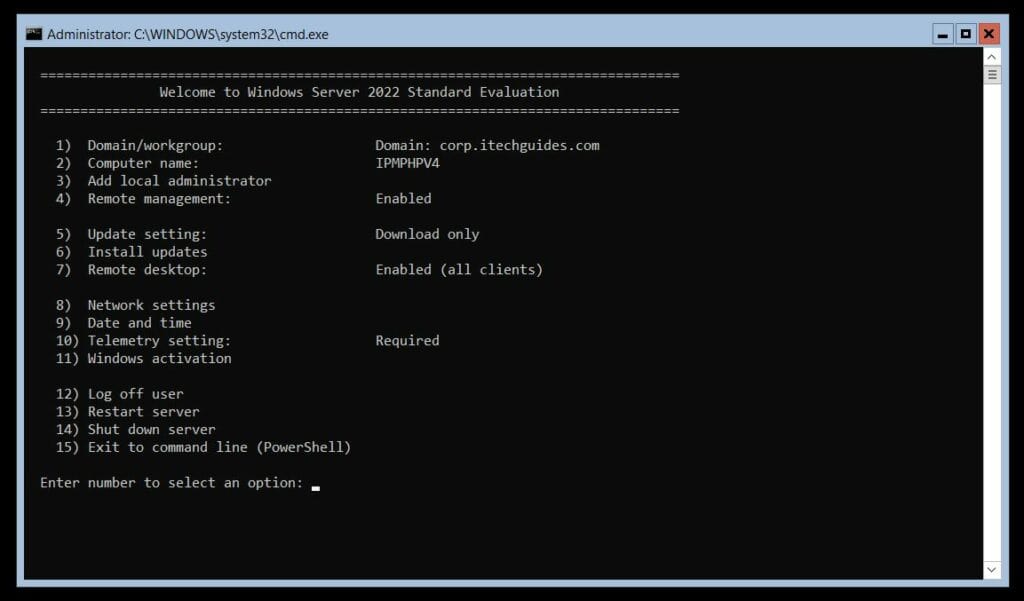 Windows server core welcome page