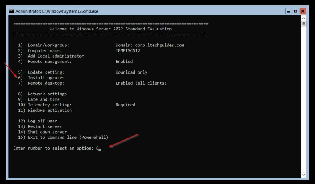 While logged on to the server console, select option 6.