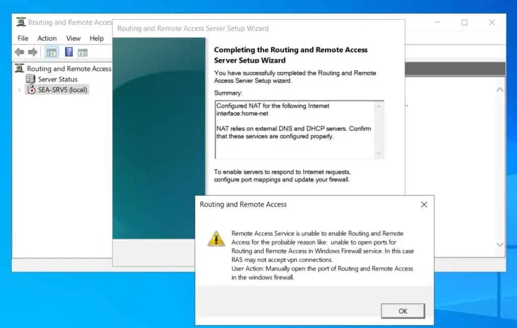  If you receive a warning about the wizard not being able to configure Windows Firewall ports, click OK. 
