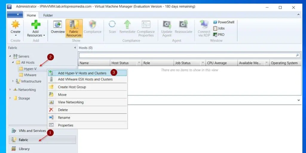 Task 4 - Add Hyper-V Cluster to SCVMM step 1