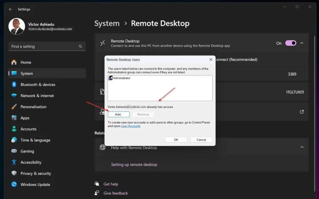 A note should indicate that your Microsoft account is already a group member. If it has not been added already, use the Add button to add it to the group. 