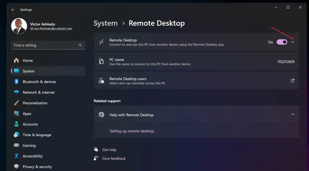 Click on the arrow next to the On button. 