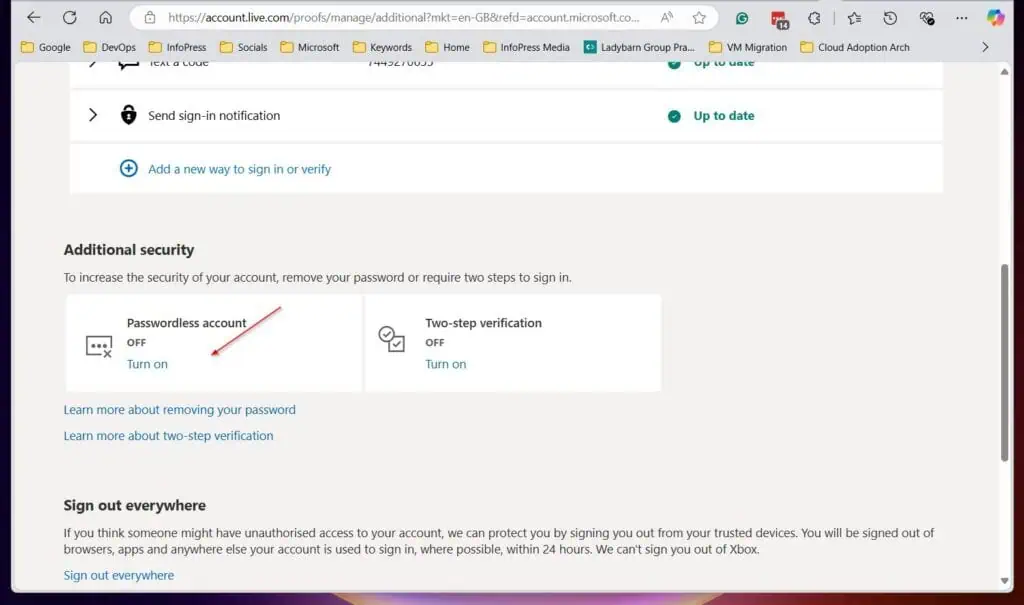 Finally, scroll to the Additional security section and if Passwordless account. os turned on, turn it off. 